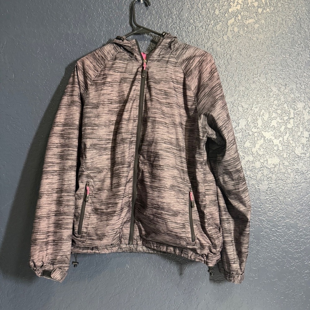 New Balance Windbreaker Jacket Women's Large Gray Hooded Full Zip